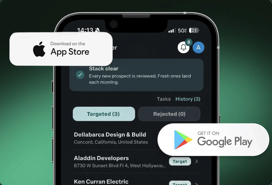 Swiping through ICP-matched leads in the CommanderAI app
