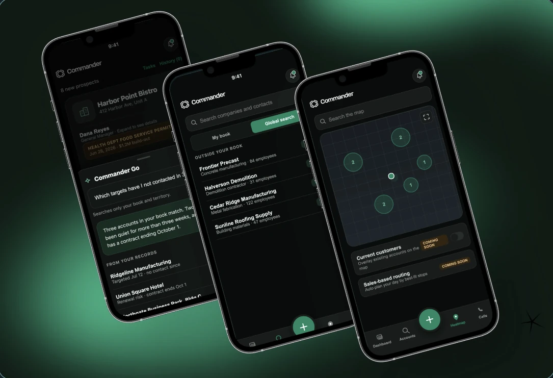 Accounts and deal status in the CommanderAI app