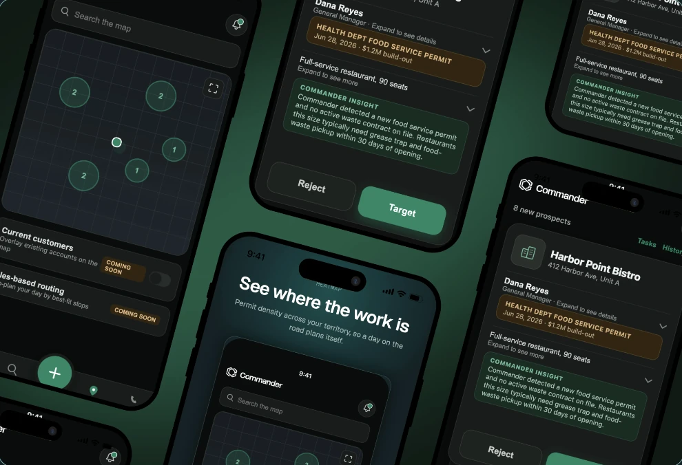 Company and contact search in the CommanderAI app